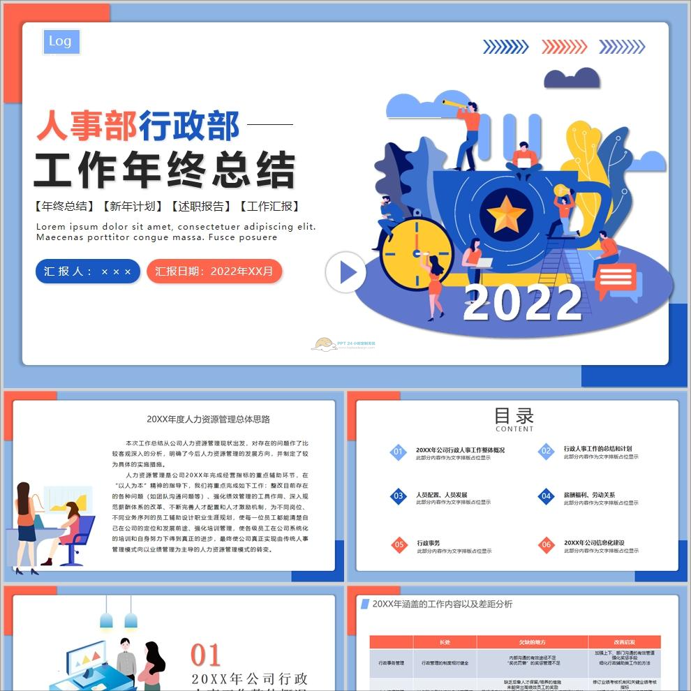 【免费】红蓝简约部门工作年终总结PPT模板