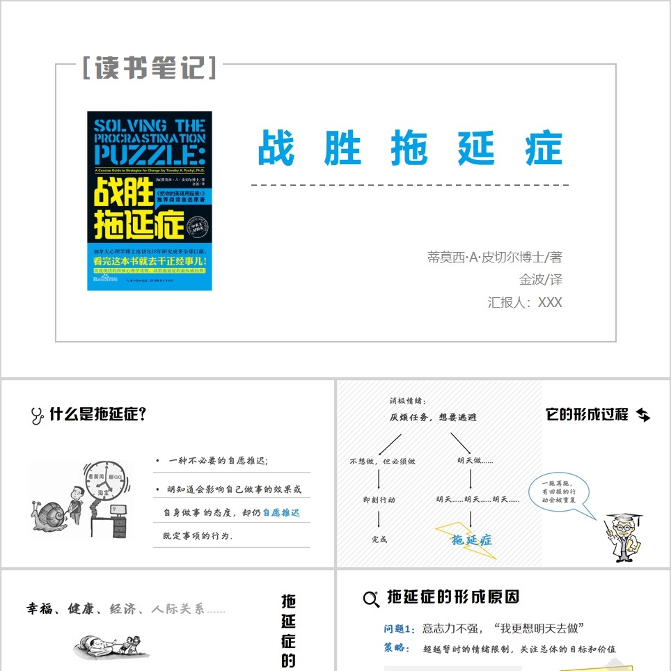 【免费】《战胜拖延症》读书笔记PPT模板